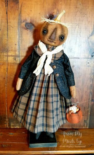 ☆Primitive Folk Art Halloween Fall Pumpkin Witch JOL Broom OOAK Signed Art Doll☆ 6