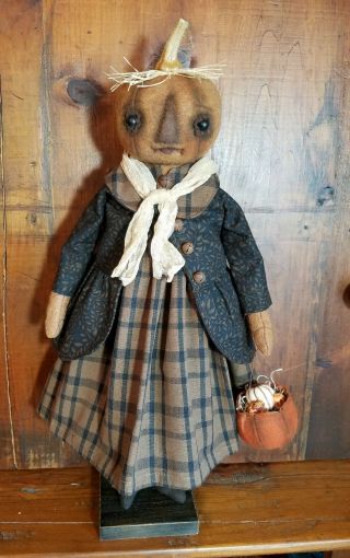 ☆Primitive Folk Art Halloween Fall Pumpkin Witch JOL Broom OOAK Signed Art Doll☆ 8
