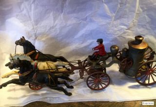 Antique Cast Iron Dent Ives Horse Drawn Fire Pumper Toy 1890