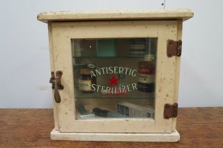 Vintage Barbershop Barber Antiseptic Sterilizer Cabinet Plus Contents
