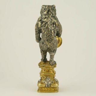 Antique French Gilt & Silvered Bronze Wax Seal Stamp Standing Bear Figure 3