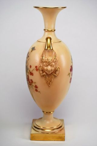 Royal Worcester Blush Twin Figural Handled Hand Painted Floral Vase 1716 - RARE 2
