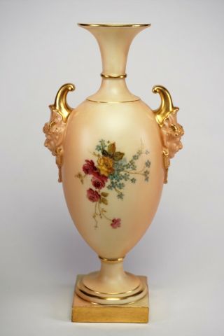 Royal Worcester Blush Twin Figural Handled Hand Painted Floral Vase 1716 - RARE 3