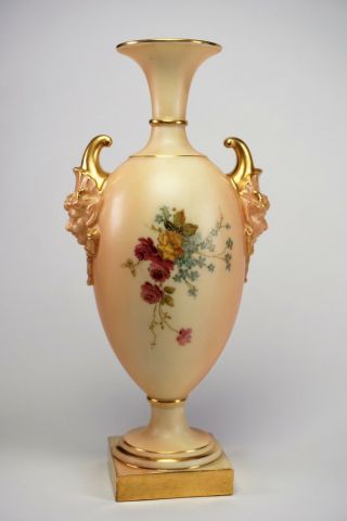 Royal Worcester Blush Twin Figural Handled Hand Painted Floral Vase 1716 - RARE 6