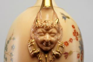 Royal Worcester Blush Twin Figural Handled Hand Painted Floral Vase 1716 - RARE 7