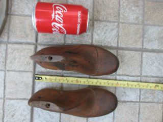 Vintage Pair Wooden Cobbler Tool Shoe Child Forms Molds