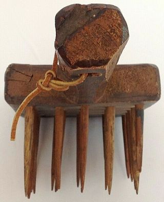 EARLY WOOD FLAX COMB,  HATCHEL OR HETCHEL WITH HANDLE,  GREAT PATINA,  EARLY 1800 ' S 8