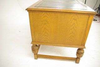 Oak Pedestal Desk,  Carved Oak Desk,  Leather Top Desk,  Scotland 1950,  B1166 11