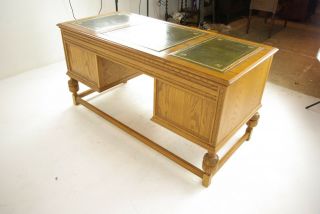 Oak Pedestal Desk,  Carved Oak Desk,  Leather Top Desk,  Scotland 1950,  B1166 12