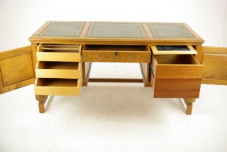 Oak Pedestal Desk,  Carved Oak Desk,  Leather Top Desk,  Scotland 1950,  B1166 3