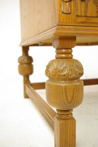 Oak Pedestal Desk,  Carved Oak Desk,  Leather Top Desk,  Scotland 1950,  B1166 8