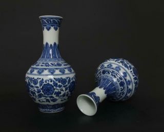 Pair Rare Antique Chinese Porcelain Blue and White Vase Qianlong Marked - flowers 2