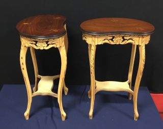 Exquisite 1930’s French Walnut - Inlaid Kidney Shaped End Tables.  F3