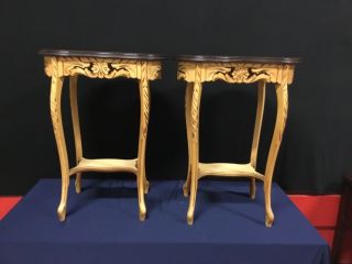 Exquisite 1930’s French Walnut - Inlaid Kidney Shaped End Tables.  F3 2
