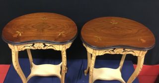 Exquisite 1930’s French Walnut - Inlaid Kidney Shaped End Tables.  F3 3