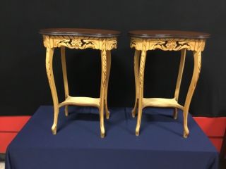 Exquisite 1930’s French Walnut - Inlaid Kidney Shaped End Tables.  F3 5