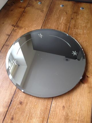 FABULOUS 1930 ' S ART DECO ROUND BEVELLED EDGE MIRROR WITH ETCHED STAR DESIGN 4