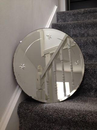 FABULOUS 1930 ' S ART DECO ROUND BEVELLED EDGE MIRROR WITH ETCHED STAR DESIGN 6