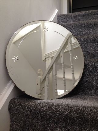 FABULOUS 1930 ' S ART DECO ROUND BEVELLED EDGE MIRROR WITH ETCHED STAR DESIGN 7