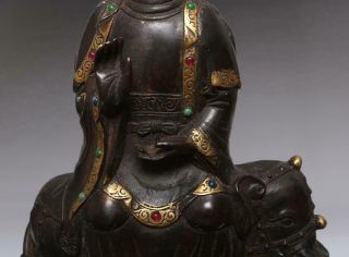 Perfect Antique Chinese Bronze Manjusri Buddha Statue - 27cm 12