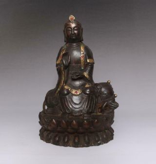 Perfect Antique Chinese Bronze Manjusri Buddha Statue - 27cm