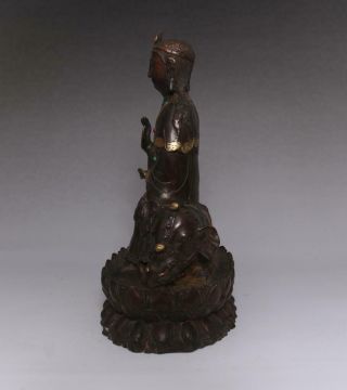 Perfect Antique Chinese Bronze Manjusri Buddha Statue - 27cm 3