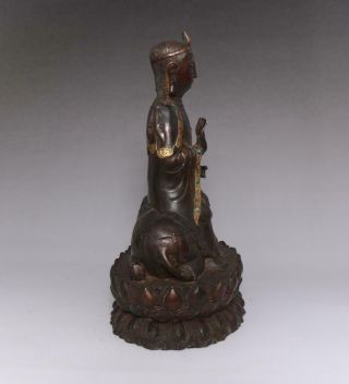 Perfect Antique Chinese Bronze Manjusri Buddha Statue - 27cm 4
