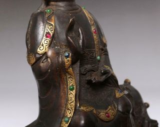Perfect Antique Chinese Bronze Manjusri Buddha Statue - 27cm 7