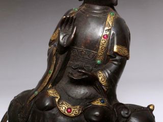Perfect Antique Chinese Bronze Manjusri Buddha Statue - 27cm 8