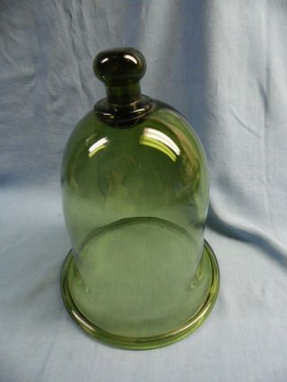 Vintage Green Hand Blown Glass Cloche Display Bell Terrarium Dome