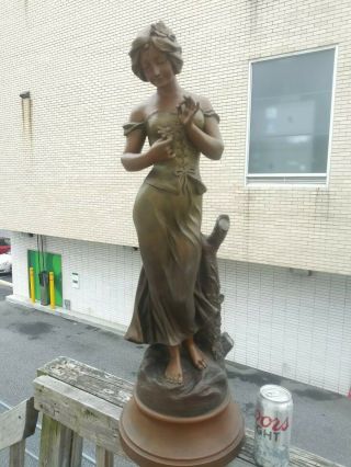 29 " Antique French Paris Bronze Spelter Figure Madin She Loves Me Fleur De Mai