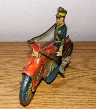 Marx Tin Litho Windup Rookie Cop 1930s Police Motorcycle Toy