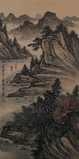 Fine Chinese Hand - Painting Painting Scroll Huang Junbi Marked - Landscape