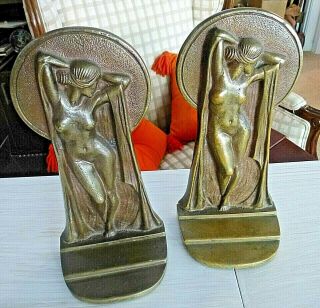 Antique Art Deco Nude Solid Bronze Jeanne Drucklieb Bookends