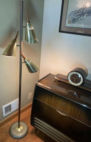 Mid Century Modern Brass Cone Floor Lamp Atomic Vintage Rare Mcm Base