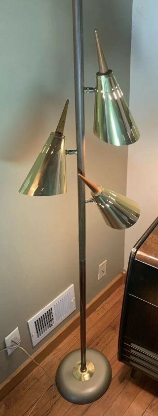 Mid Century Modern Brass Cone Floor Lamp Atomic Vintage RARE MCM Base 3