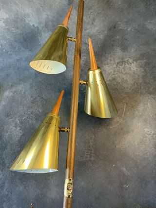 Mid Century Modern Brass Cone Floor Lamp Atomic Vintage RARE MCM Base 7