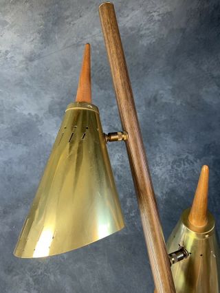 Mid Century Modern Brass Cone Floor Lamp Atomic Vintage RARE MCM Base 8