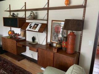 Mid Century Danish Modern Wall Unit - We Also Have Extra Wall Rails And Shelves