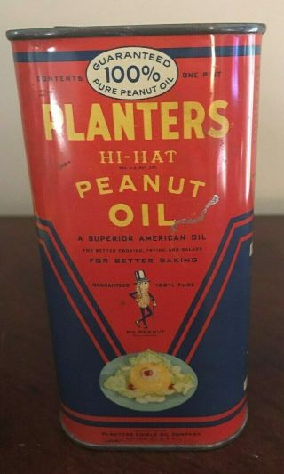One Pint Planters Hi - Hat Peanut Oil,  Can,  Mr.  Peanut