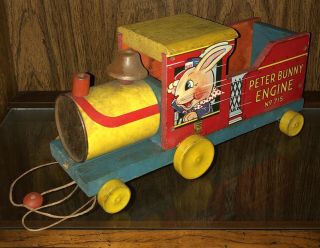 Rare 1941 Vintage Fisher Price Peter Bunny Train Engine Pull Toy W/string 70,  Yr