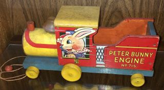 RARE 1941 Vintage Fisher Price Peter Bunny Train Engine Pull Toy W/String 70,  Yr 2