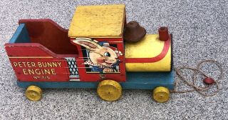 RARE 1941 Vintage Fisher Price Peter Bunny Train Engine Pull Toy W/String 70,  Yr 5