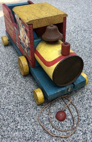 RARE 1941 Vintage Fisher Price Peter Bunny Train Engine Pull Toy W/String 70,  Yr 8