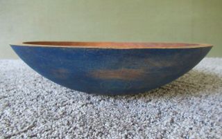 Vintage Bowl Primitive Country Blue Paint Small 10 " X 9 " Round Wood Dough
