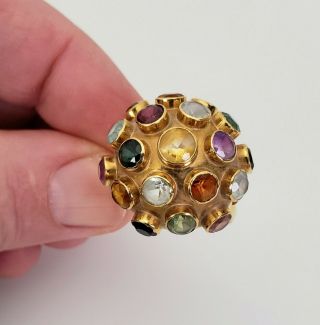 VINTAGE 50 ' s MODERNIST 18K GOLD MULTI - GEMSTONE SPUTNIK DOMED RING - Lrg Sz 12.  25 11