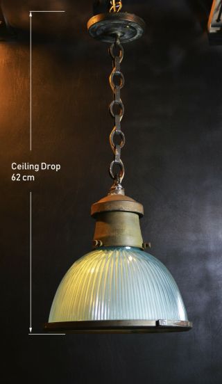 1930s Reclaimed Vintage Holophane Industrial Pendant Light Lantern