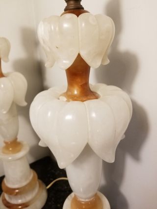 Pair Alabaster Lamps Carved Italian Art Deco Hollywood Regency 4