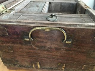 Characterful Asian Indian Antique Wood Chest Campaign Brass Trim 19th century 11