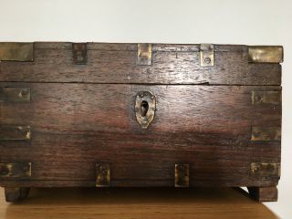 Characterful Asian Indian Antique Wood Chest Campaign Brass Trim 19th Century